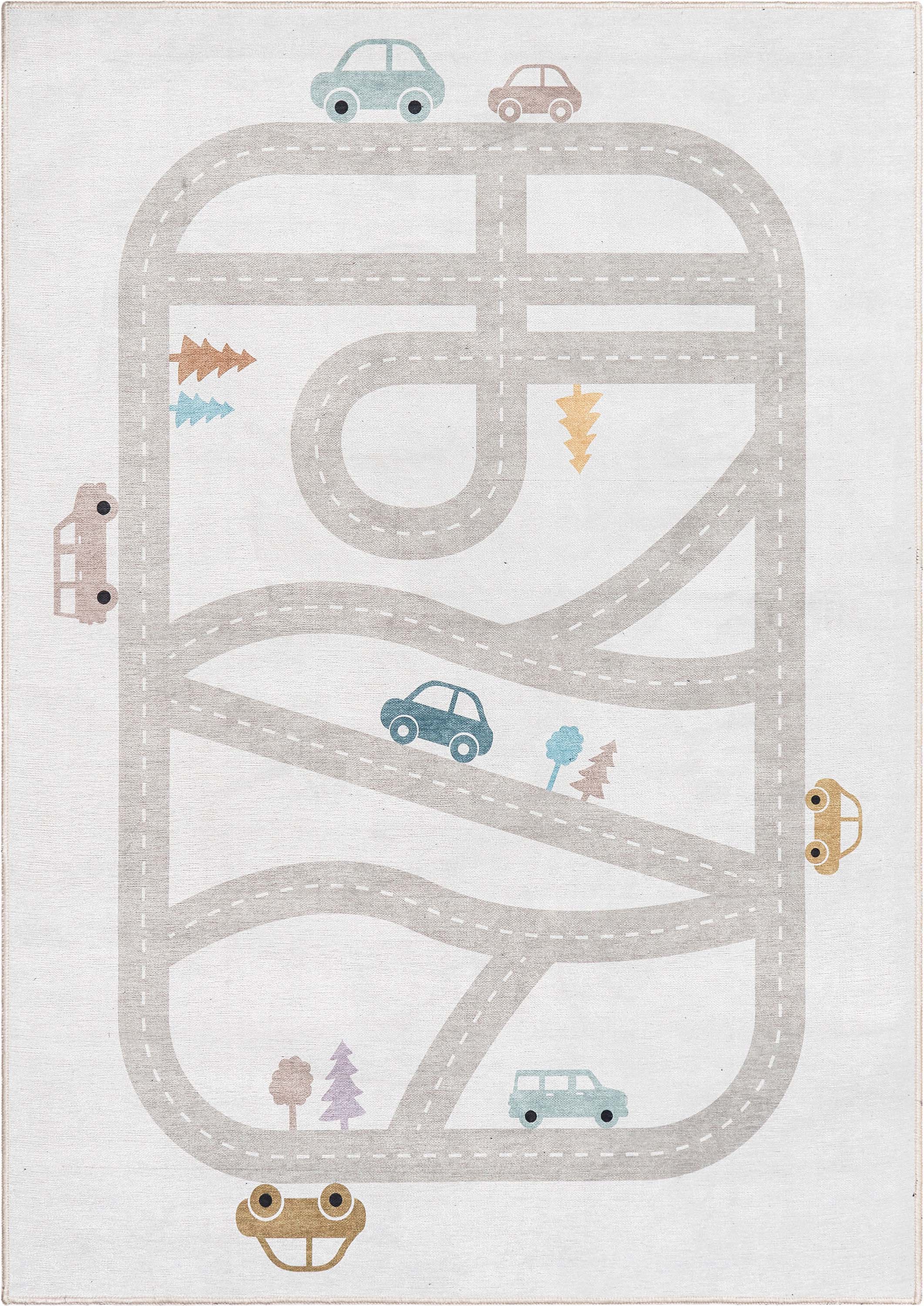 Playful Roads Modern Grey Area Flat-Weave Rug