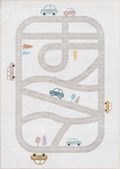 Playful Roads Modern Grey Area Flat-Weave Rug