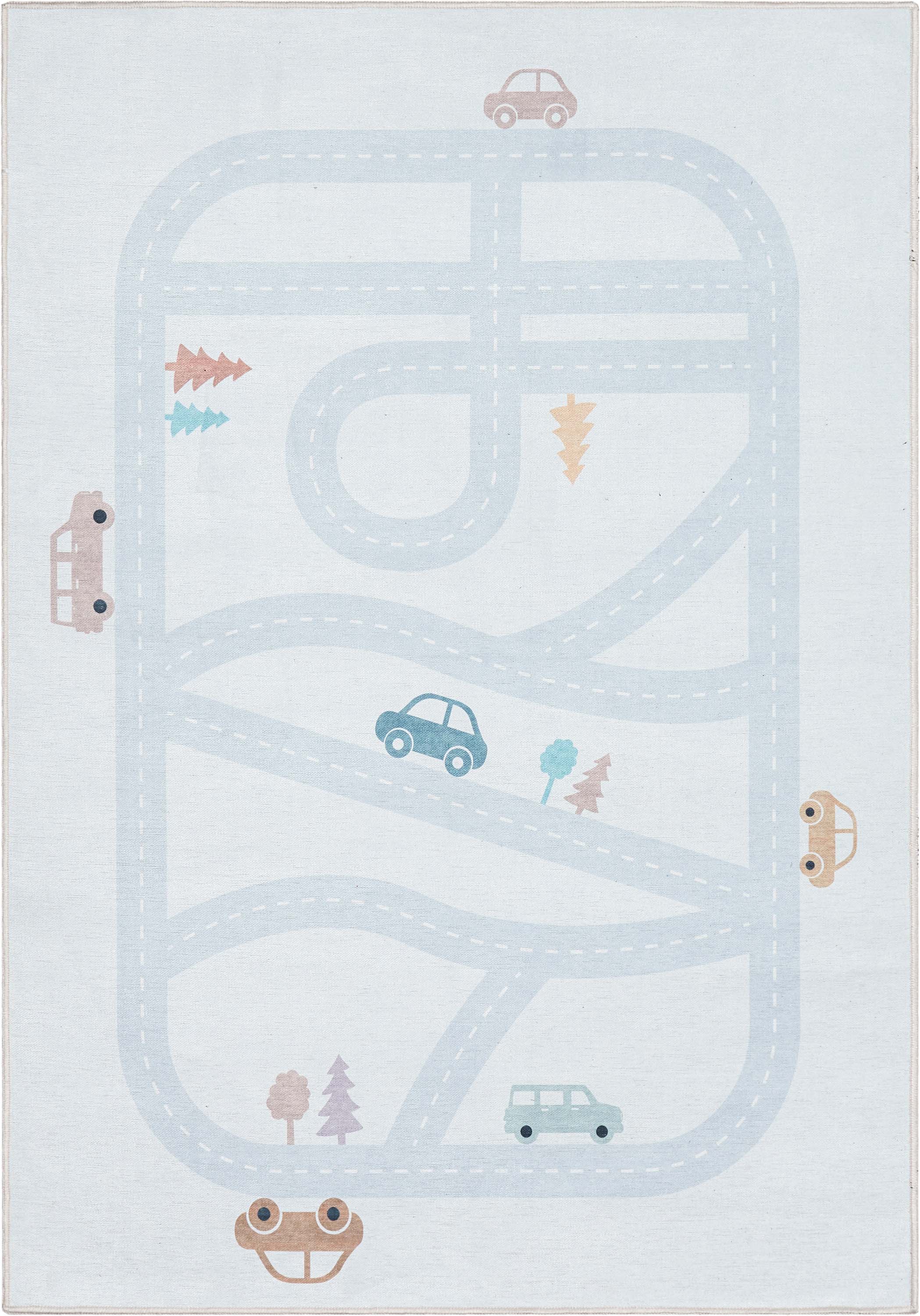 Playful Roads Modern Light Grey Area Flat-Weave Rug