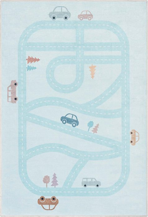 Playful Roads Modern Blue Area Flat-Weave Rug