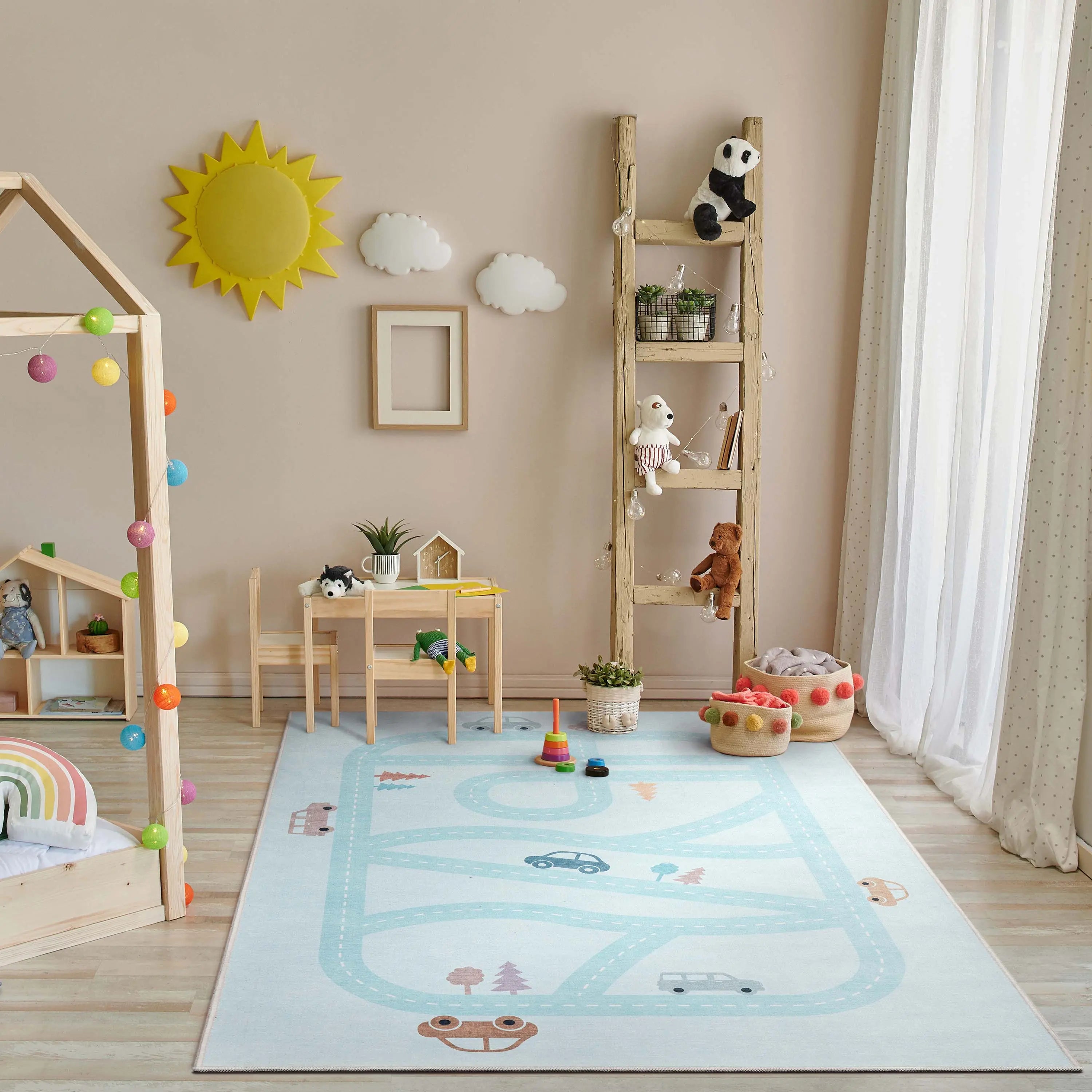 Playful Roads Modern Blue Area Flat-Weave Rug Well Woven