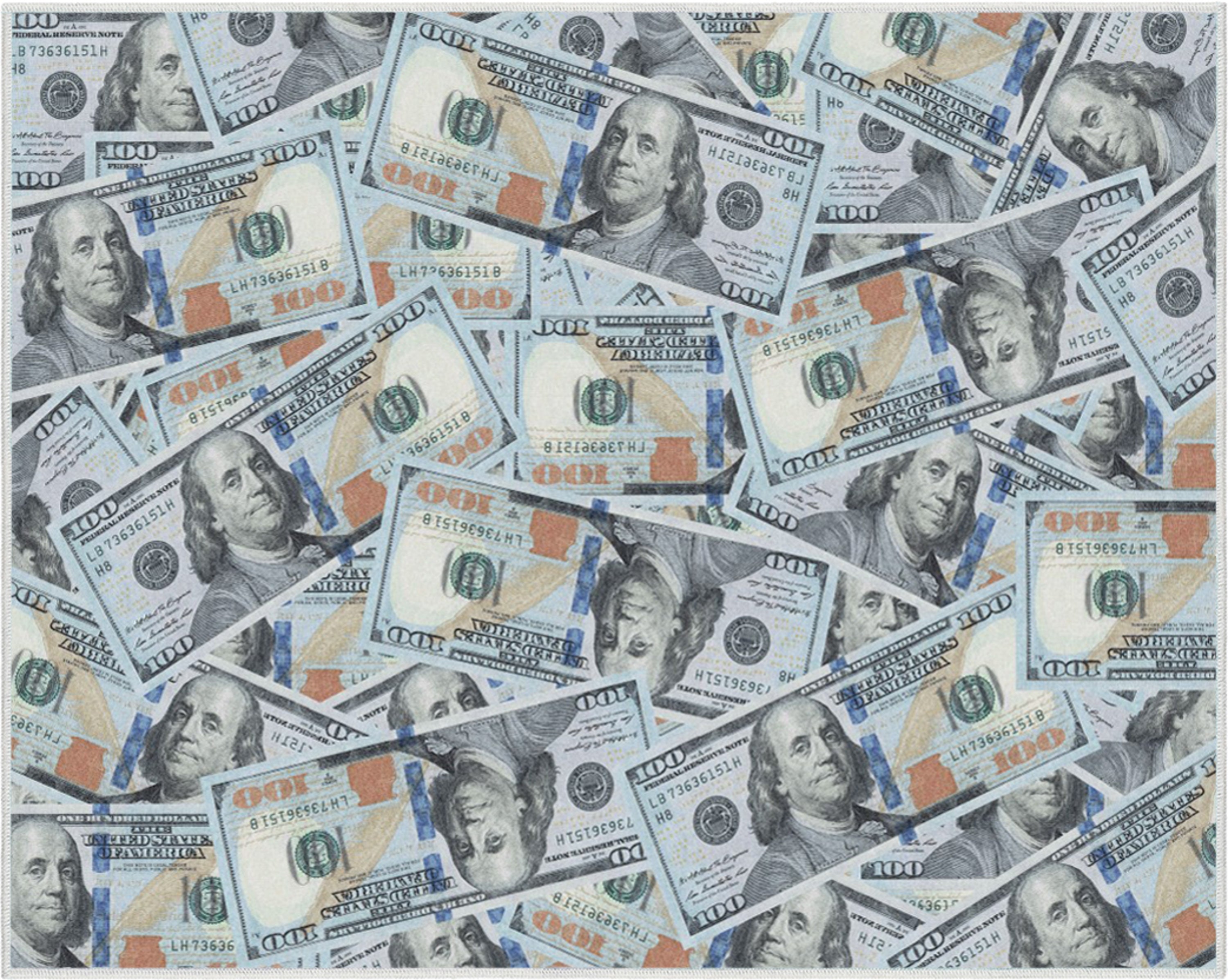 New Hundred Dollar Bill Stacked Green Blue Area Flat-Weave Rug