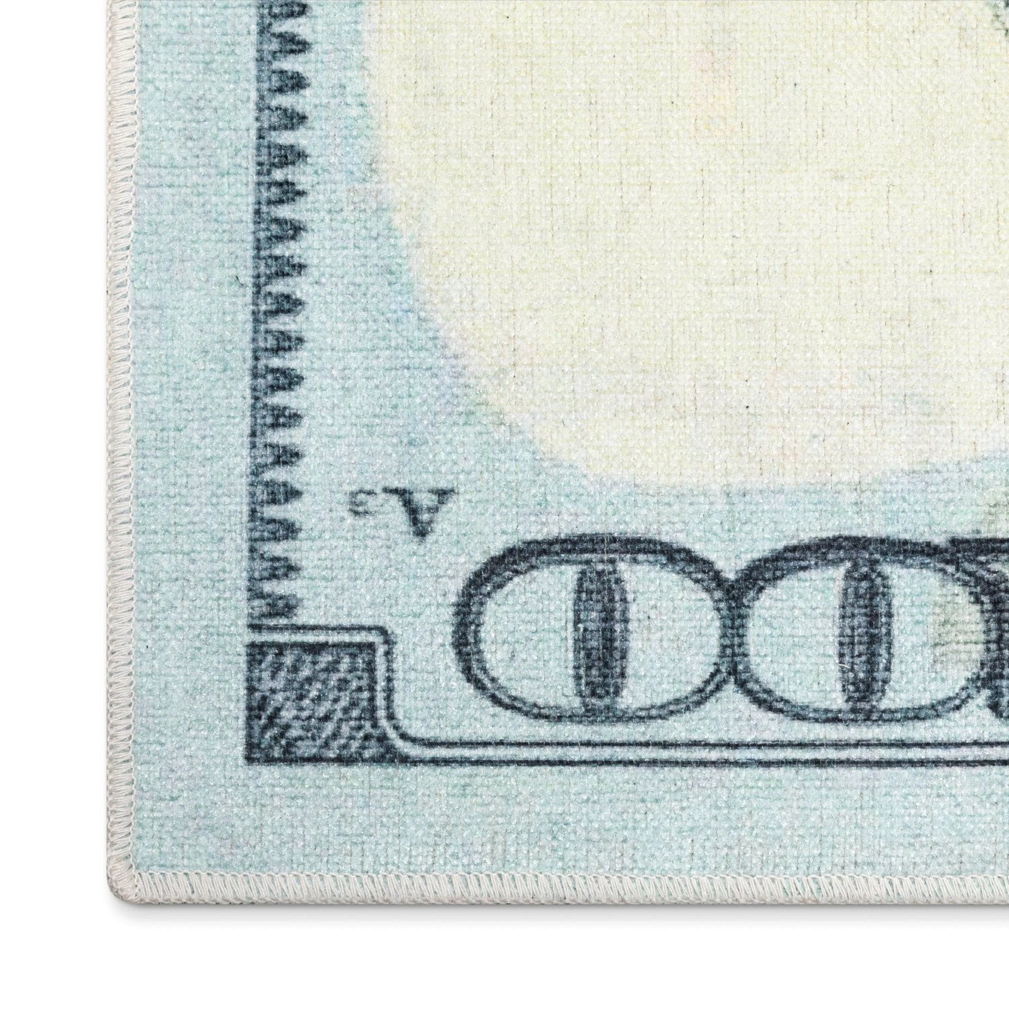 New Hundred Dollar Bill Green Blue Novelty Runner Flat-Weave Rug Well Woven