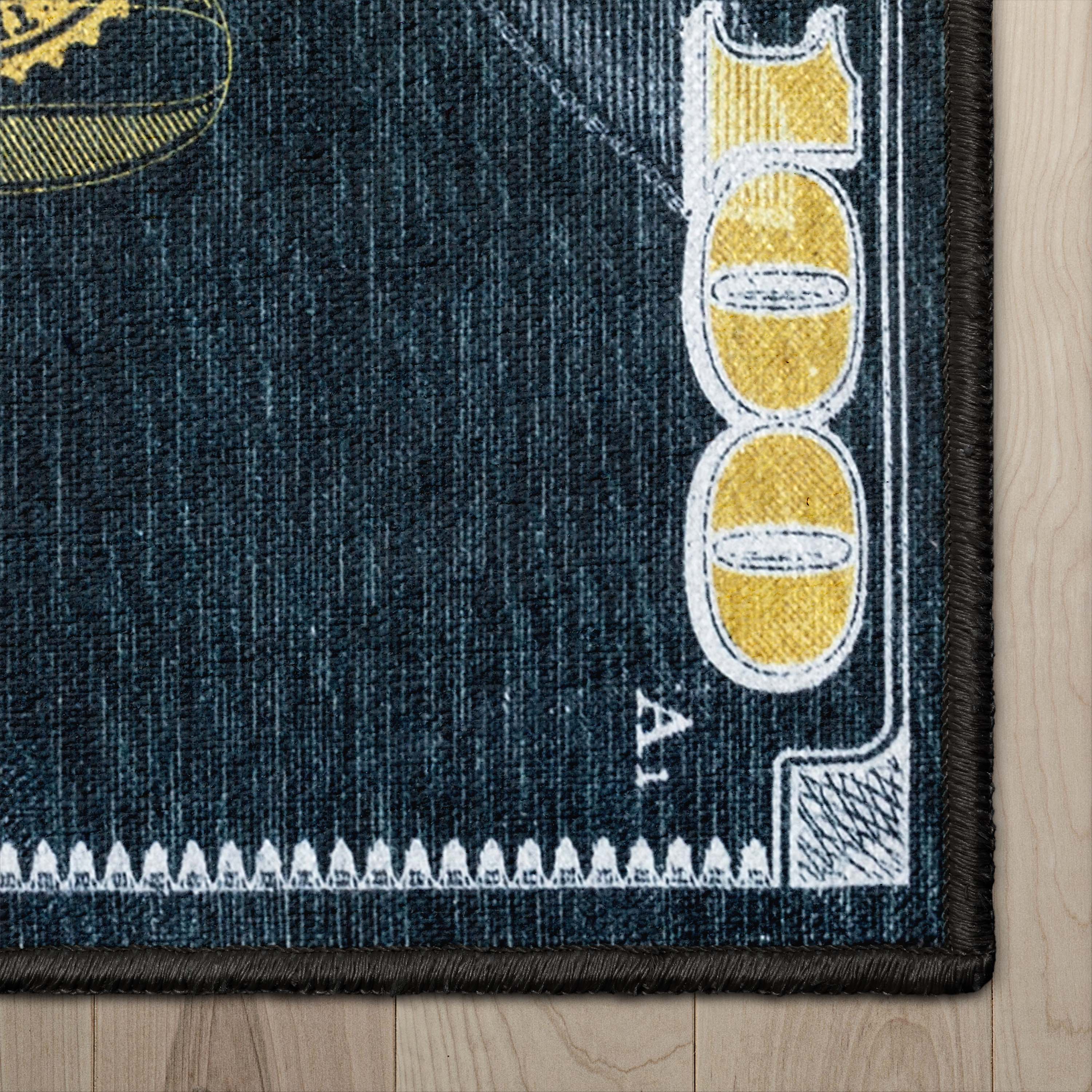 New Hundred Dollar Bill Black Black Novelty Runner Flat-Weave Rug