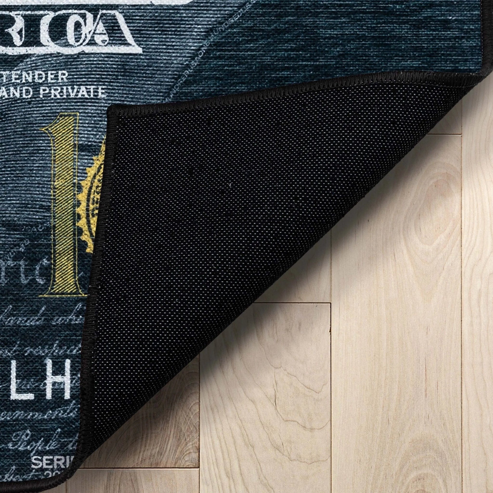 New Hundred Dollar Bill Black Black Novelty Runner Flat-Weave Rug Well Woven