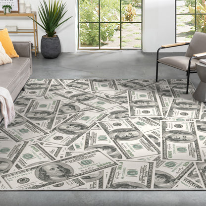 Classic Hundred Dollar Bill 2006A Stacked Green Area Flat-Weave Rug