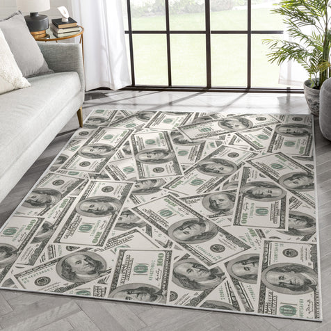 Classic Hundred Dollar Bill 2006A Stacked Green Area Flat-Weave Rug