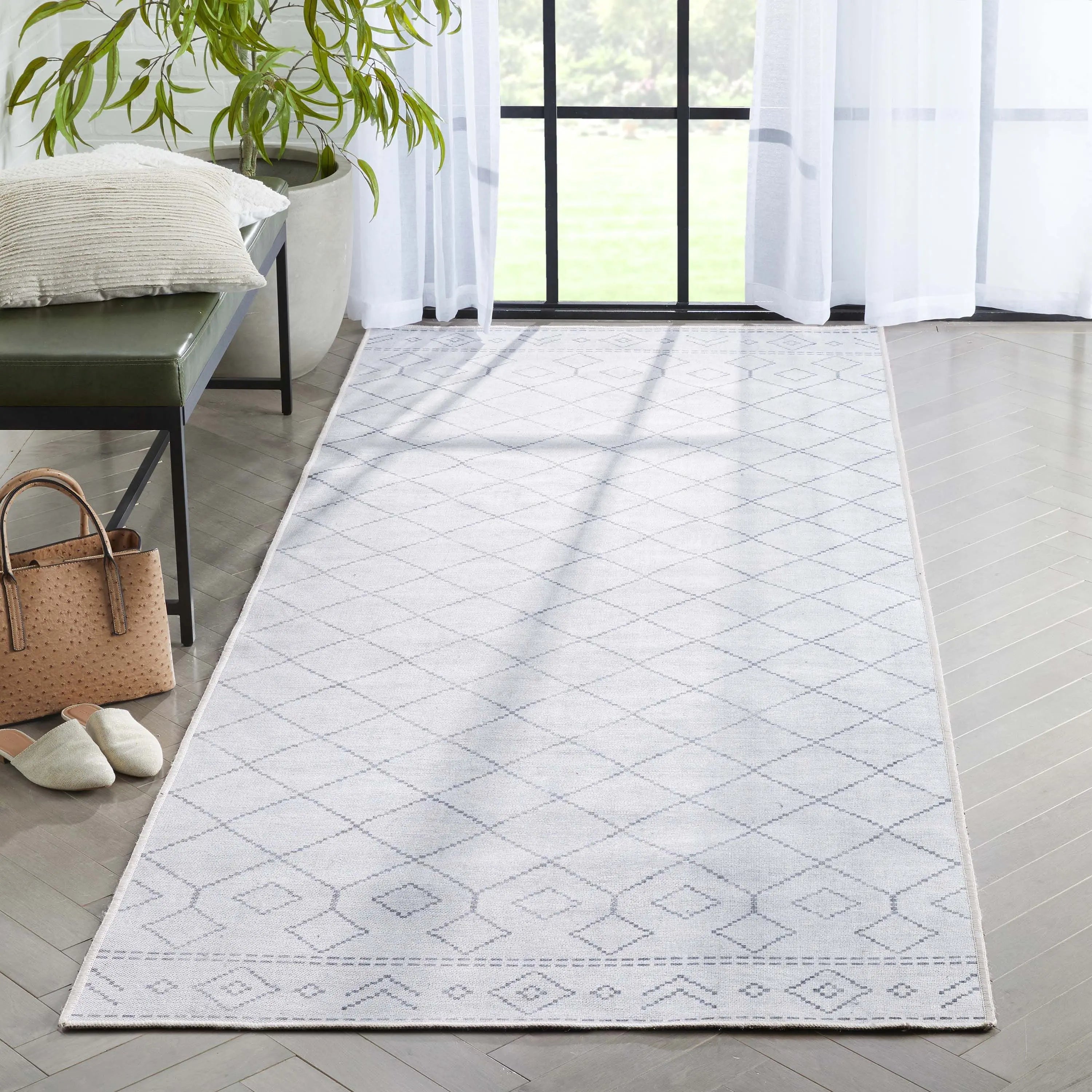 Anastasia Moroccan Trellis Pattern Ivory Grey Area Flat-Weave Rug Well Woven
