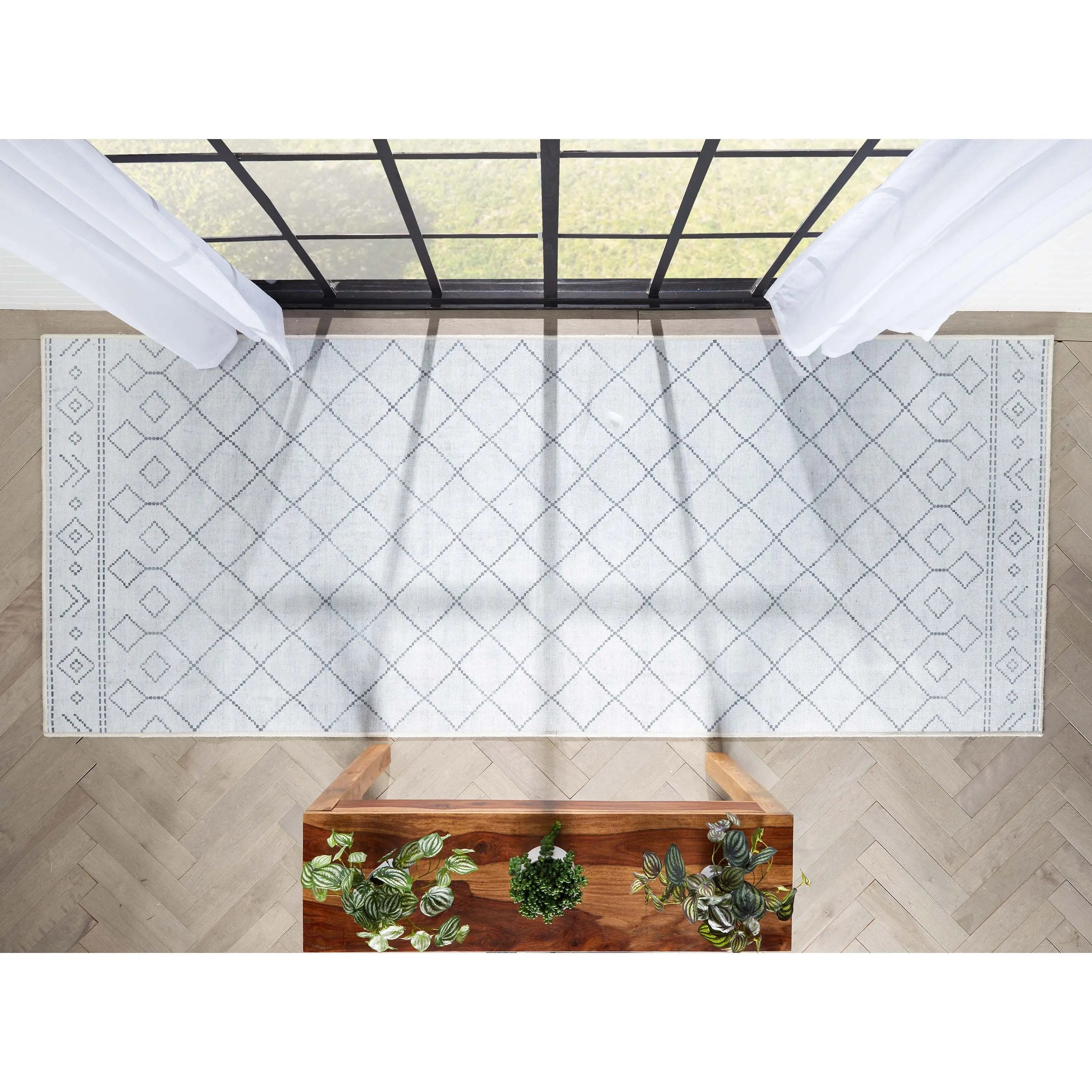 Anastasia Moroccan Trellis Pattern Ivory Grey Area Flat-Weave Rug Well Woven