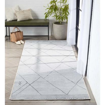 Bryn Moroccan Lattice Trellis Ivory Grey Area Flat-Weave Rug Well Woven