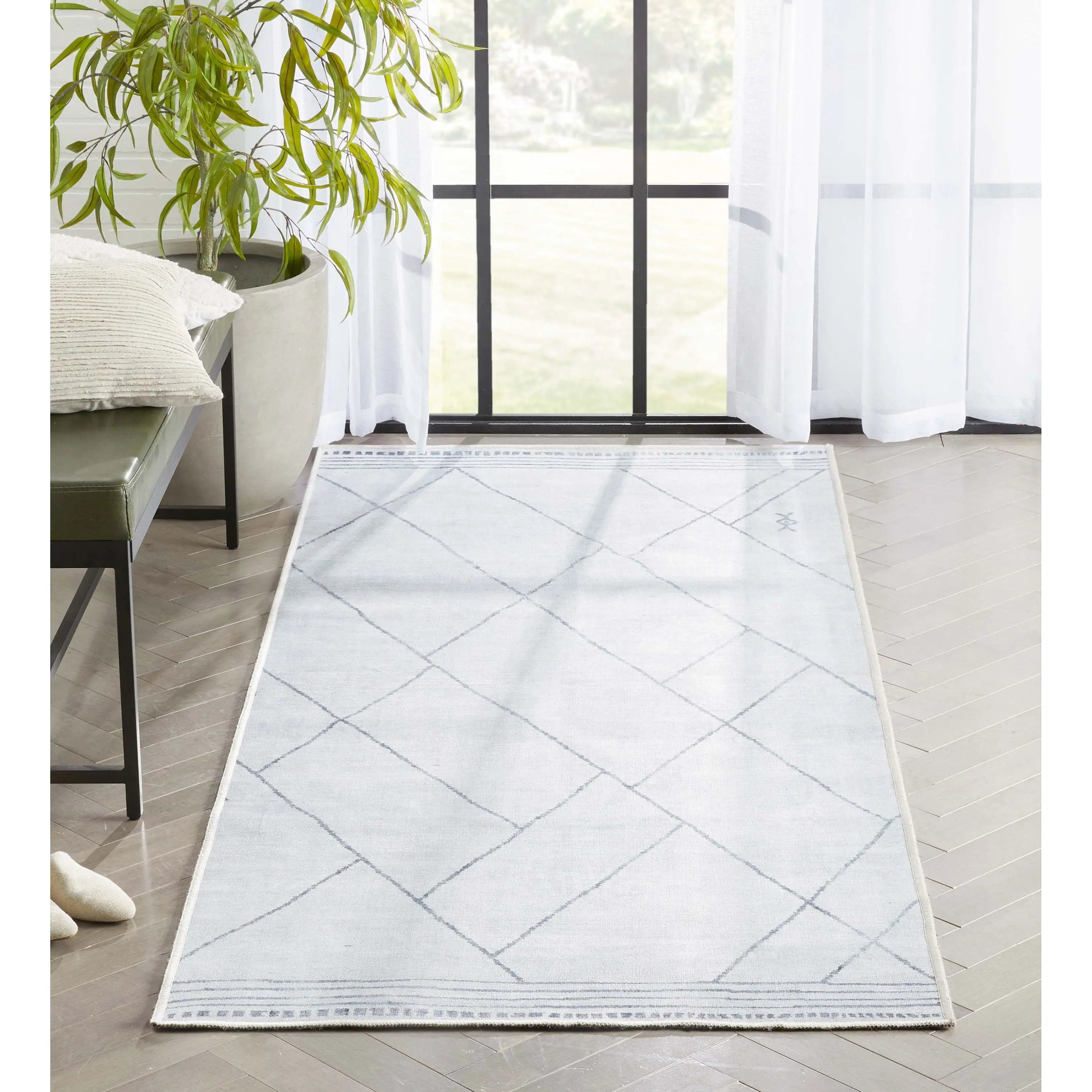 Bryn Moroccan Lattice Trellis Ivory Grey Area Flat-Weave Rug Well Woven