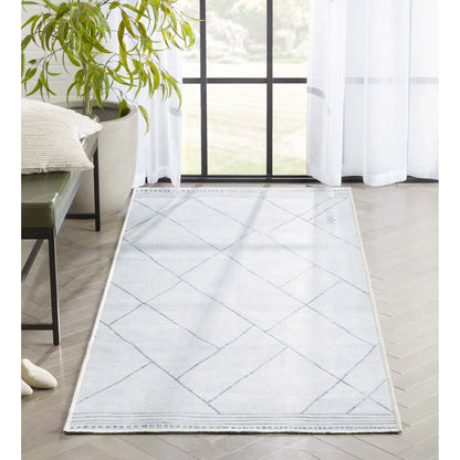 Bryn Moroccan Lattice Trellis Ivory Grey Area Flat-Weave Rug Well Woven