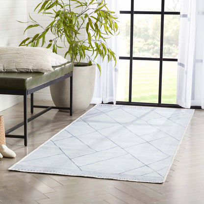 Bryn Moroccan Lattice Trellis Ivory Grey Area Flat-Weave Rug Well Woven
