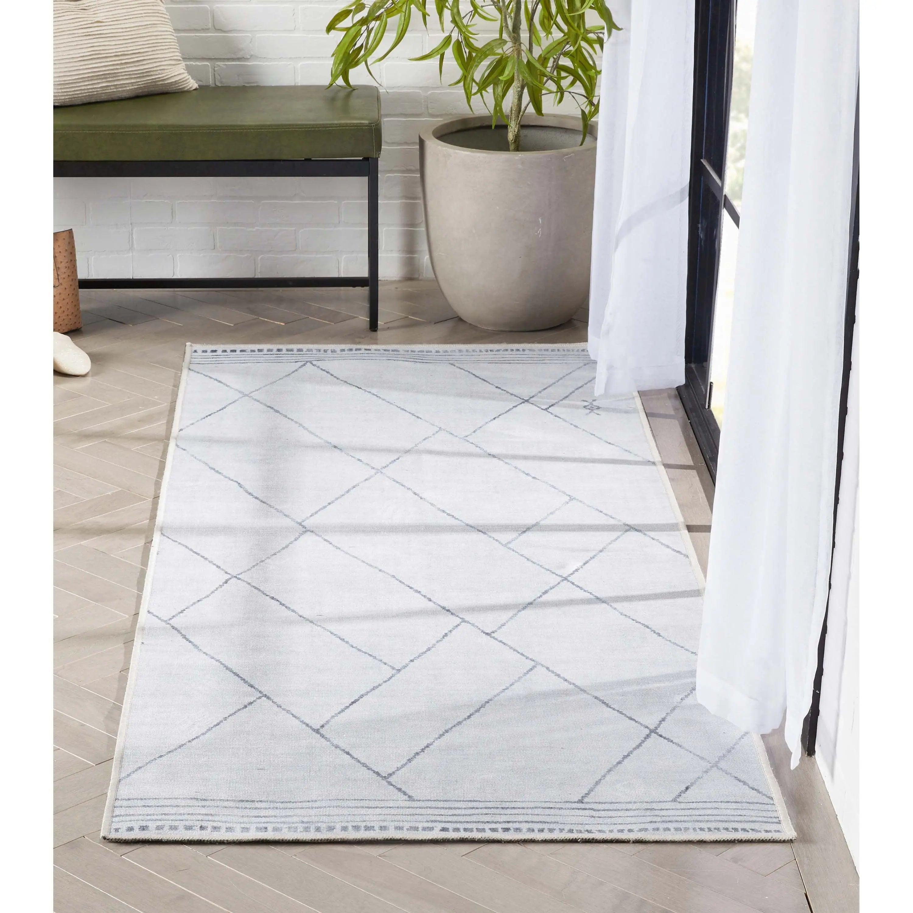 Bryn Moroccan Lattice Trellis Ivory Grey Area Flat-Weave Rug Well Woven