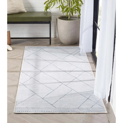 Bryn Moroccan Lattice Trellis Ivory Grey Area Flat-Weave Rug Well Woven