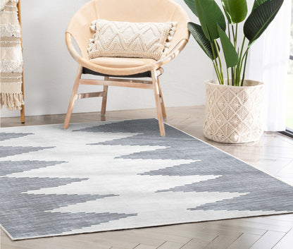 Bree Moroccan Diamond Stripes Ivory Grey Area Flat-Weave Rug