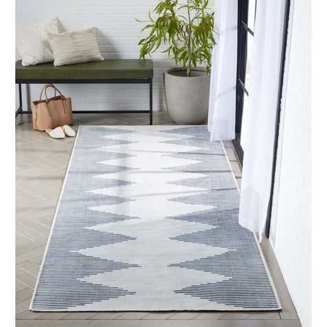 Bree Moroccan Diamond Stripes Ivory Grey Area Flat-Weave Rug