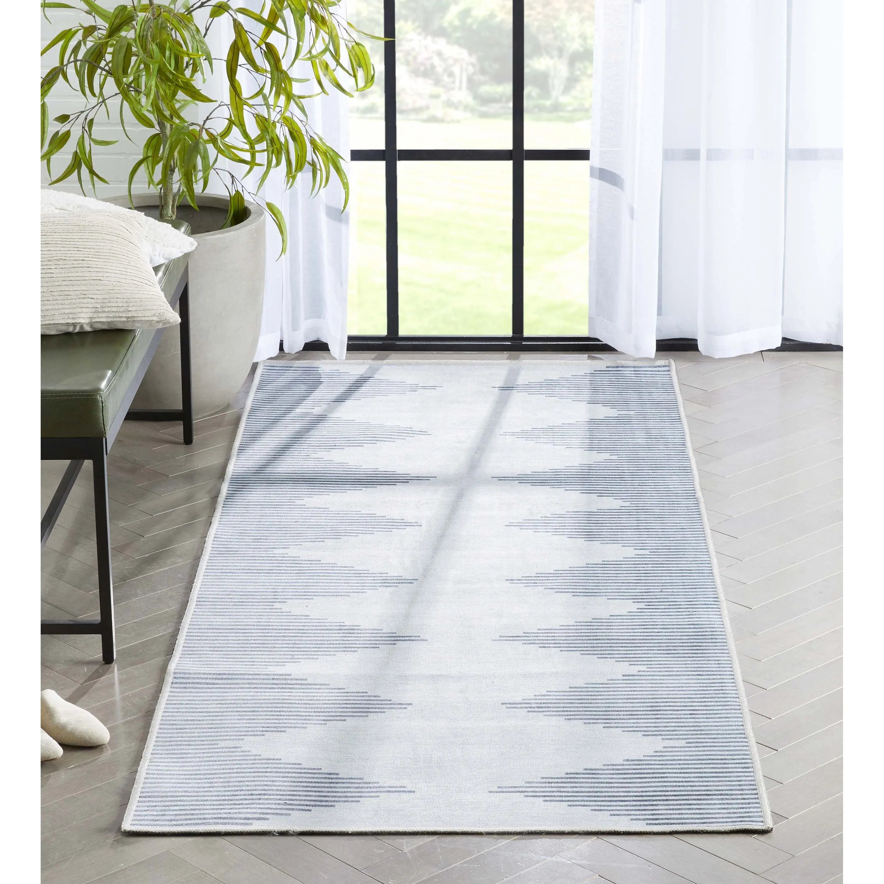 Bree Moroccan Diamond Stripes Ivory Grey Area Flat-Weave Rug Well Woven