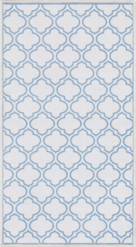 Lattice Moroccan Trellis Ivory Dark Blue Flat-Weave Rug
