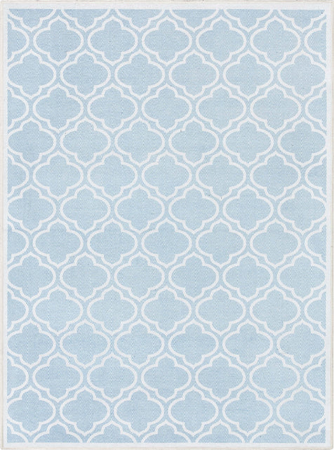 Lattice Moroccan Trellis Light Blue Ivory Flat-Weave Rug
