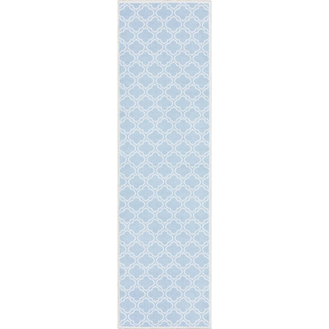 Lattice Moroccan Trellis Light Blue Ivory Flat-Weave Rug