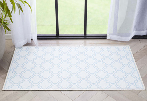 Lattice Moroccan Trellis Ivory Light Blue Flat-Weave Rug