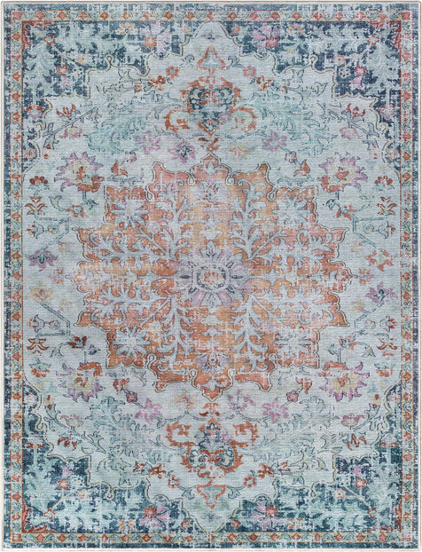 Blythe Vintage Bohemian Medallion Orange/Blue Flat-Weave Rug