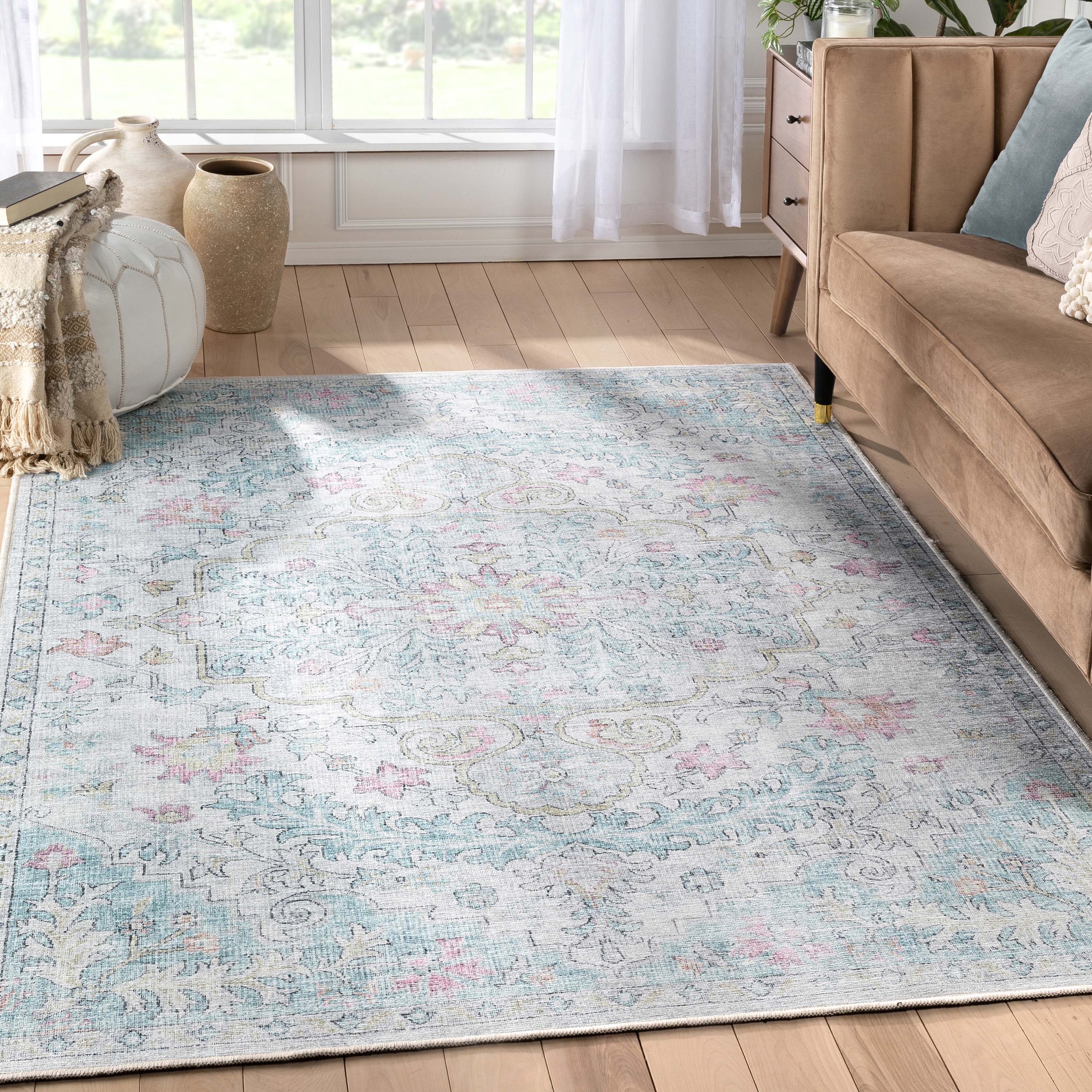 Blythe Vintage Bohemian Medallion Blue Flat-Weave Rug