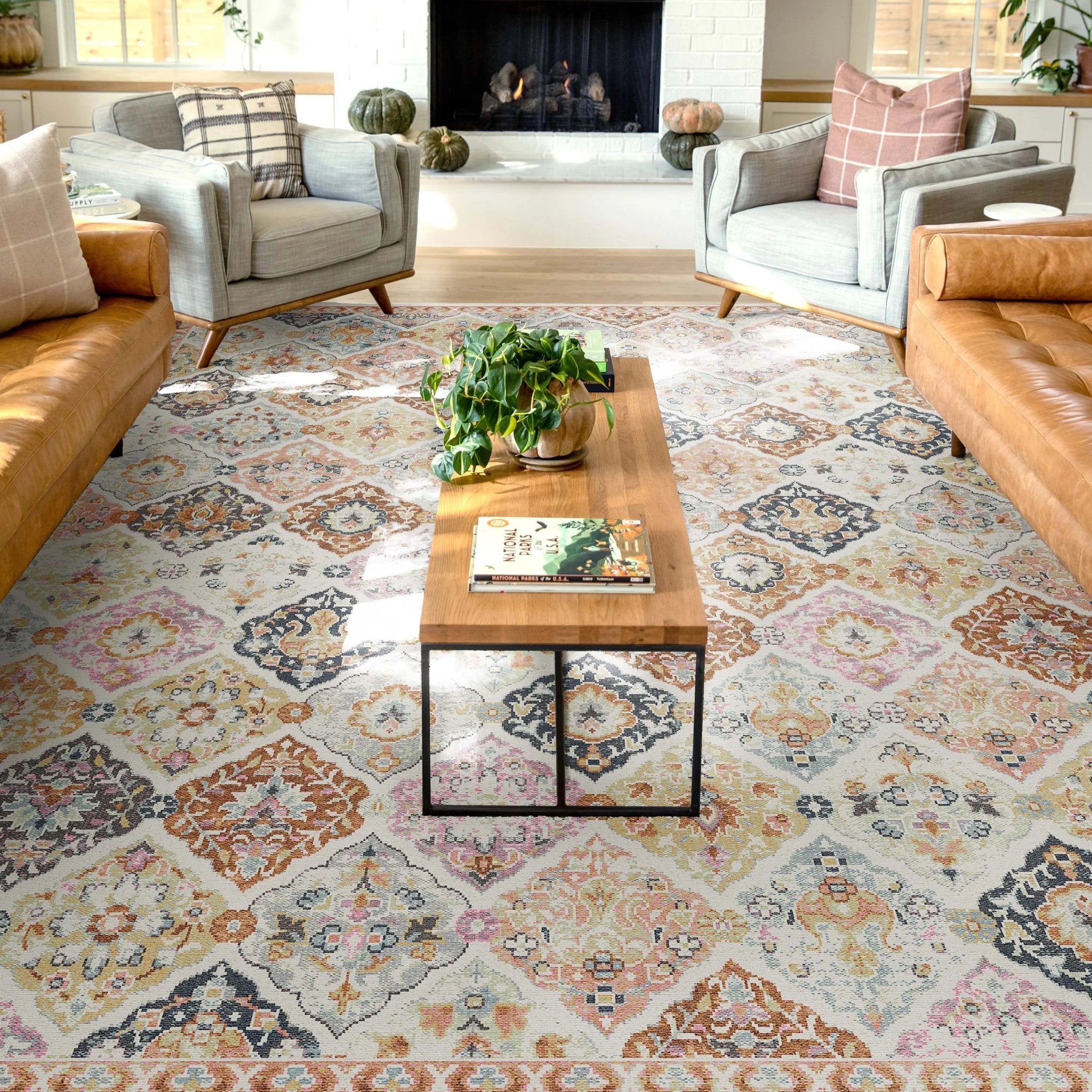 Maeve Vintage Trellis Multi Beige Flat-Weave Rug Well Woven