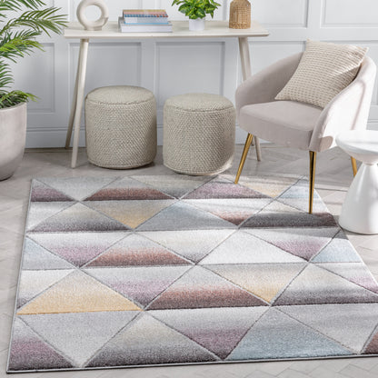 Ely Mid-Century Modern Geometric Triangles Grey Multi 3D Textured Rug