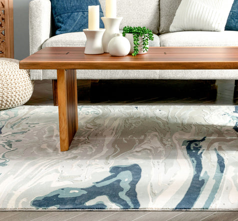 Alden Blue Vintage Abstract Watercolor High-Low Rug