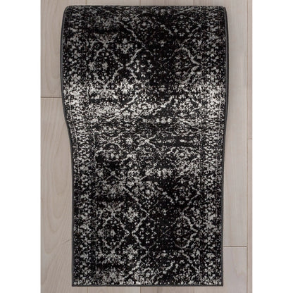 Argos Custom Size Runner Vintage Medallion Oriental Black Choose Your Width x Choose Your Length Hallway Runner Rug - Well Woven