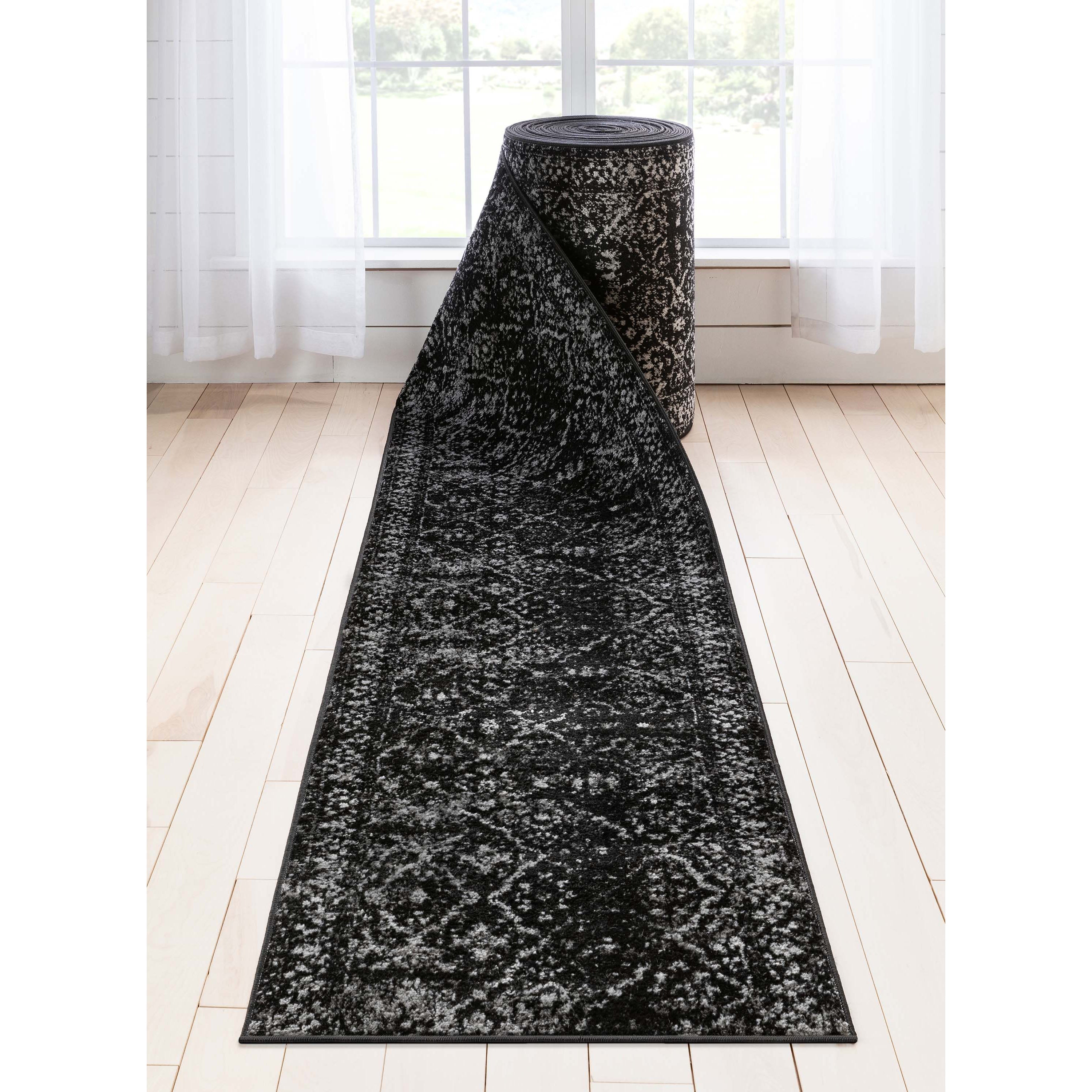 Argos Custom Size Runner Vintage Medallion Oriental Black Choose Your Width x Choose Your Length Hallway Runner Rug