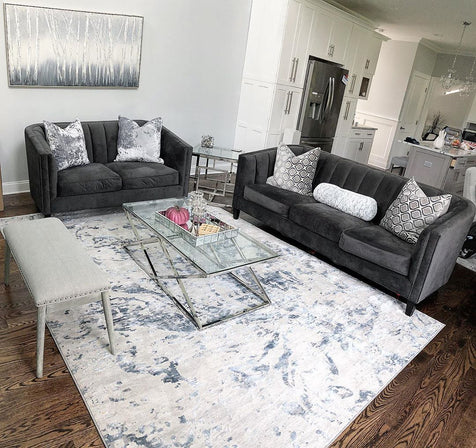 Winston Modern Abstract Paintsplash Light Grey High-Low Rug 5'3" x 7'3"