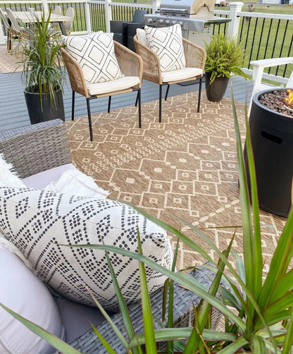 Nord Moroccan Tribal Indoor Outdoor Brown Flatweave Rug