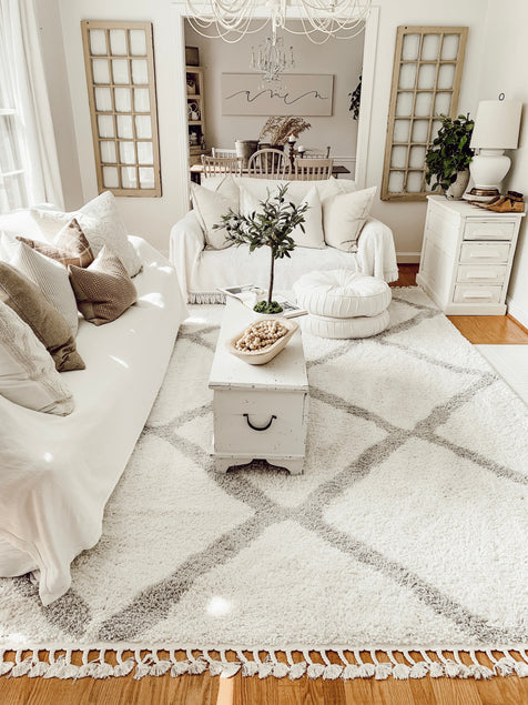 Celosia Moroccan Trellis Shag White Rug