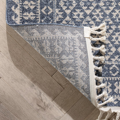 Callista Tribal Trellis Pattern Blue Kilim-Style Rug