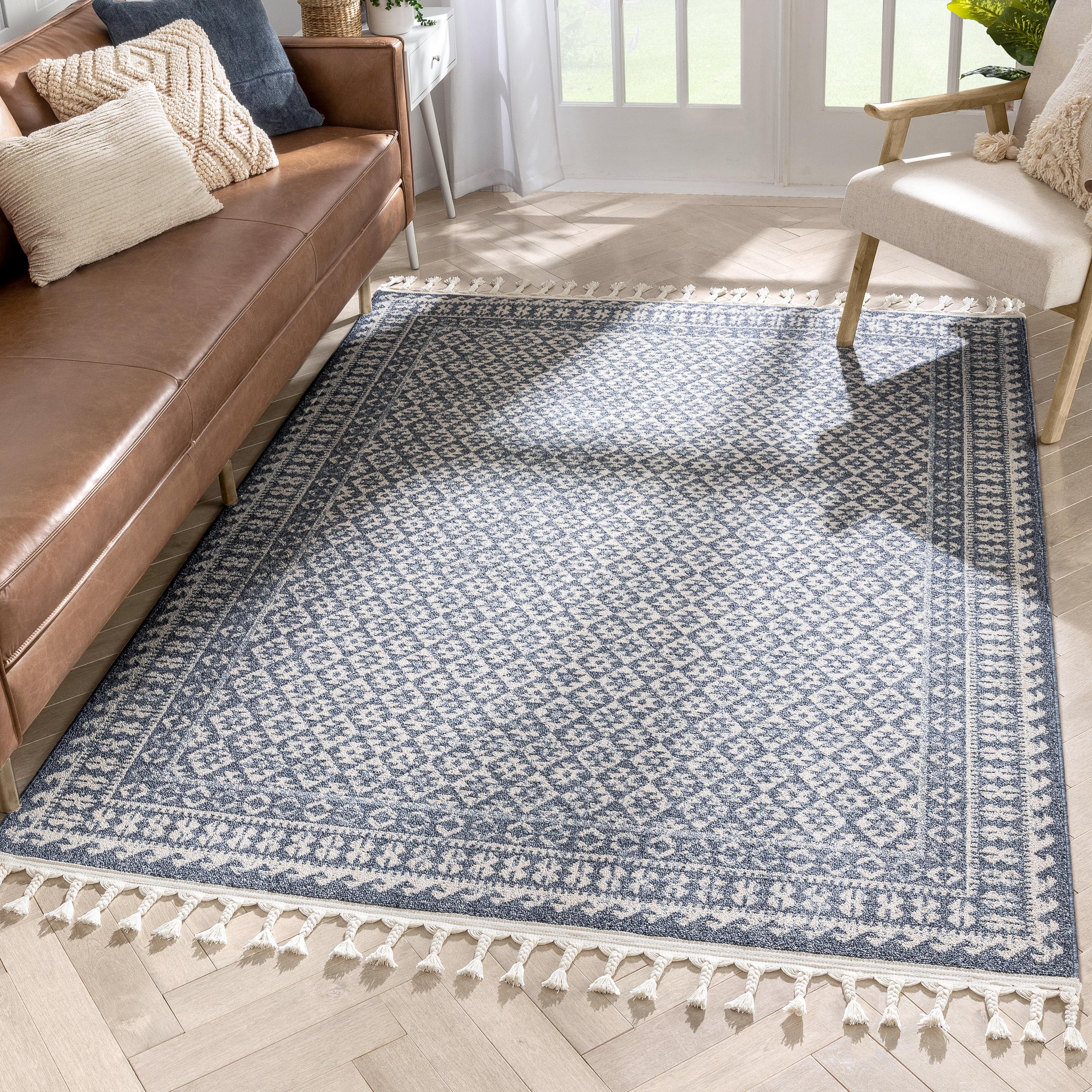 Callista Tribal Trellis Pattern Blue Kilim-Style Rug