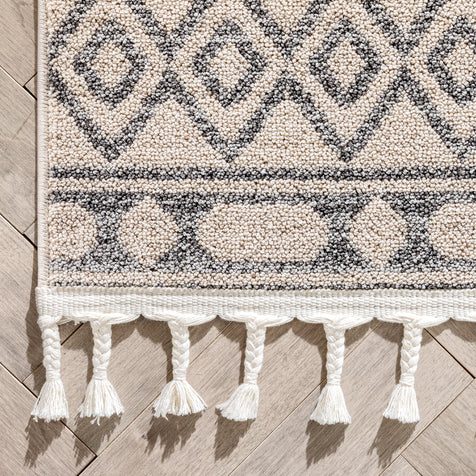 Zafer Tribal Geometric Pattern Ivory Kilim-Style Rug