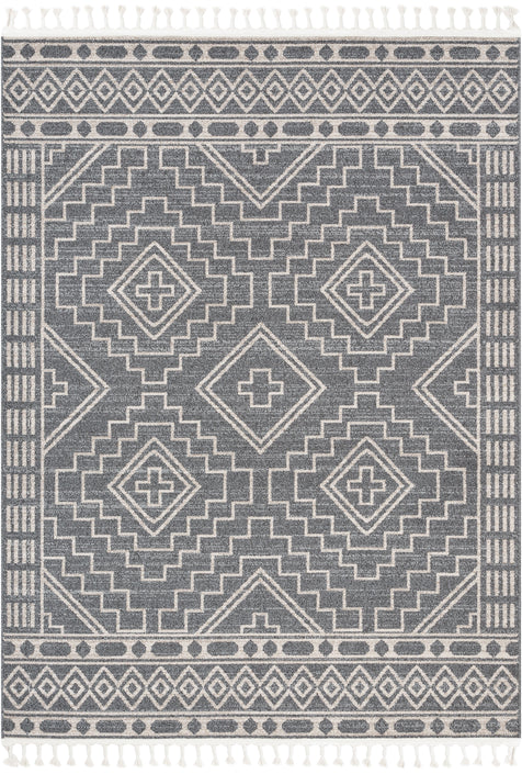 Zafer Tribal Geometric Pattern Charcoal Kilim-Style Rug