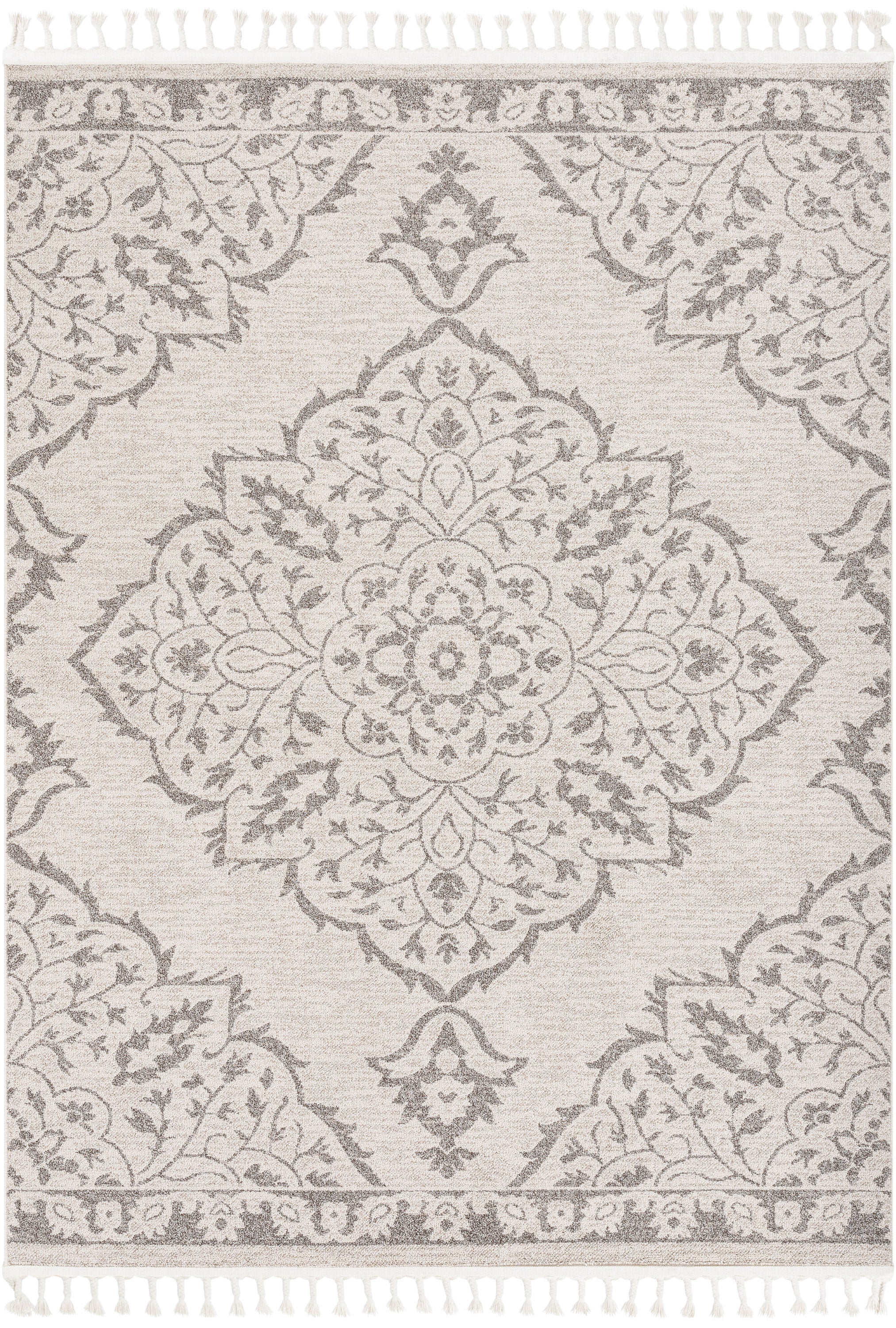 Mara Medallion Botanical Pattern Brown Beige Kilim-Style Rug