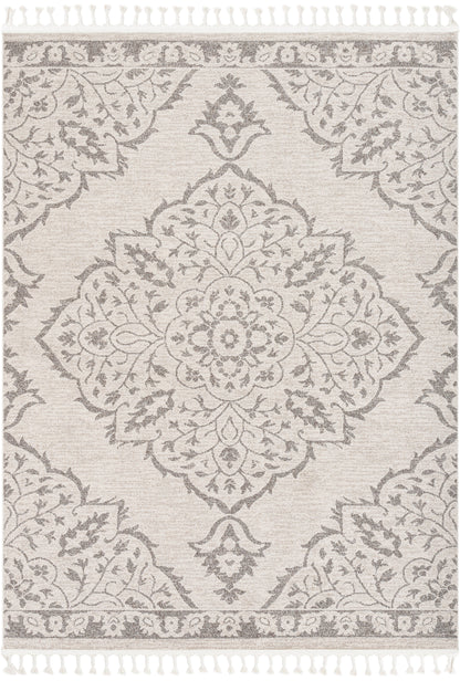 Mara Medallion Botanical Pattern Brown Beige Kilim-Style Rug