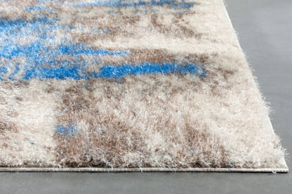 Sariah Modern Abstract Ivory Blue Shag Rug Well Woven
