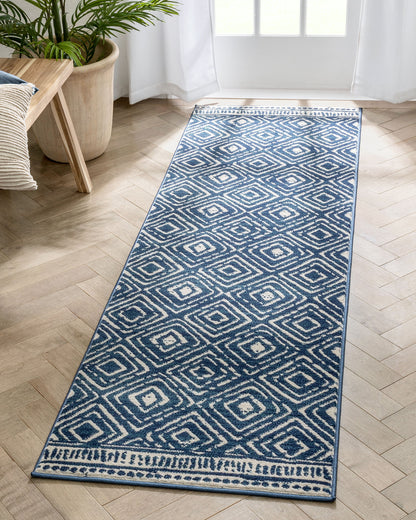 Dalton Moroccan Trellis Pattern Blue Distressed Rug