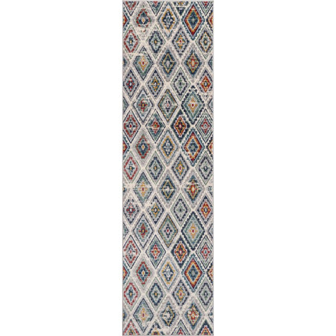 Meridian Southwestern Diamond Pattern Grey Blue Distressed Rug