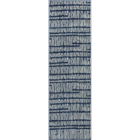 Wilder Tribal Geometric Stripes Blue Distressed Rug