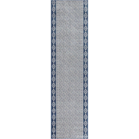 Aberdeen Tribal Diamond Pattern Blue Distressed Rug