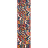 Basalt Moroccan Geometric Waves Blue Red Distressed Rug