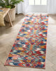 Basalt Moroccan Geometric Waves Blue Red Distressed Rug